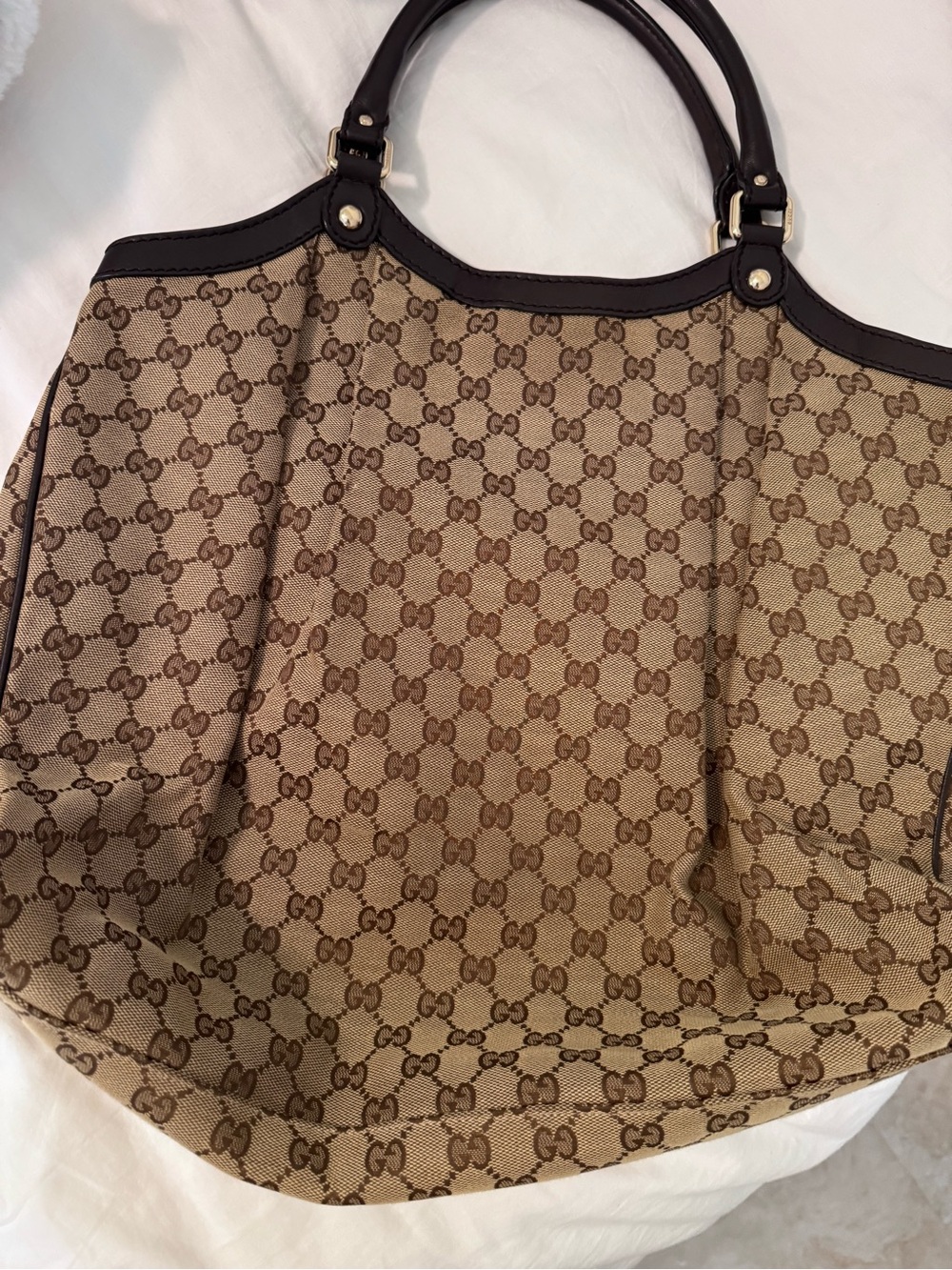Gucci Brown GG Canvas Tote with Black Leather Handles - Picture 2 of 5